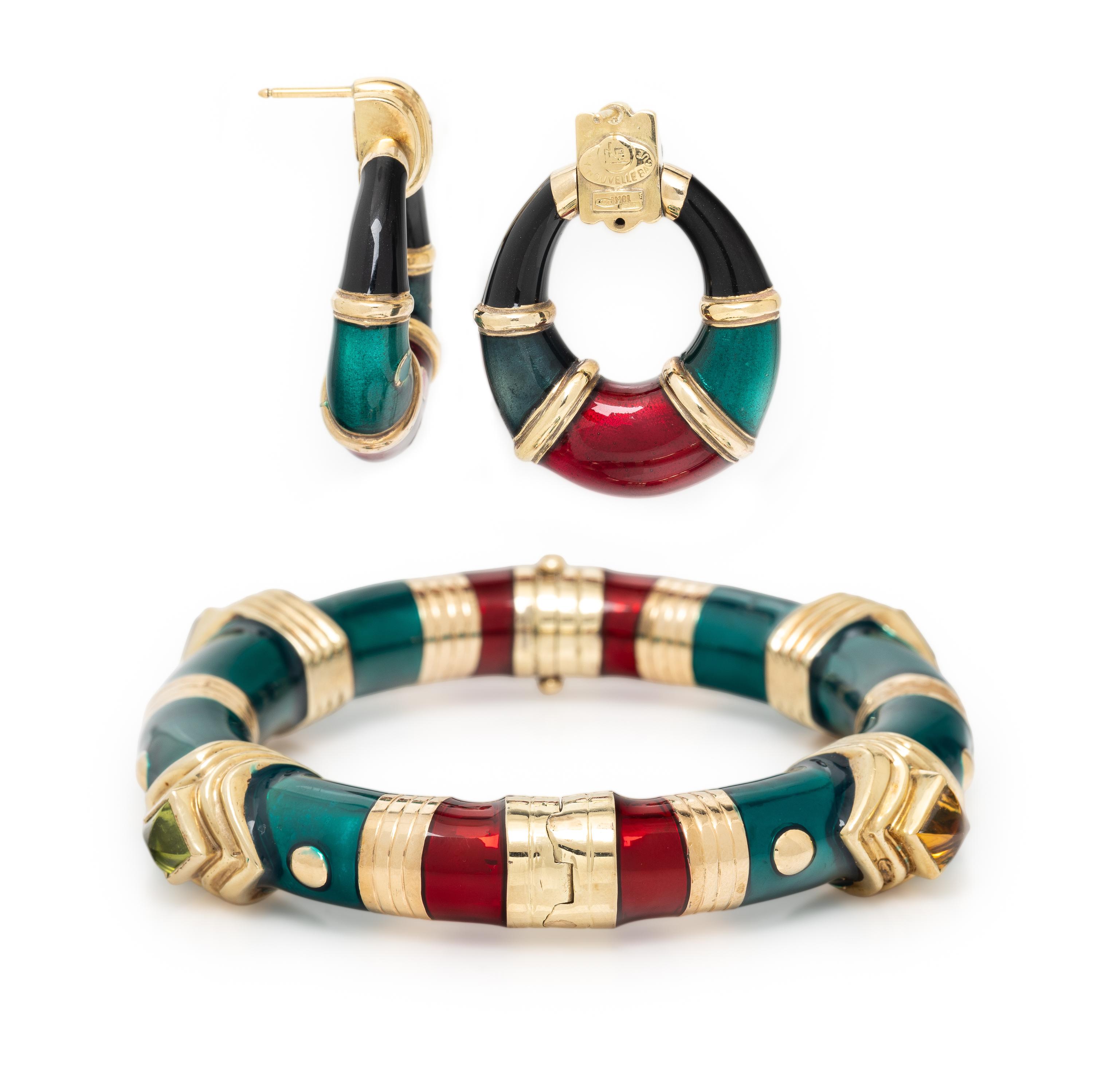Enamel Earrings and Bangle Bracelet
