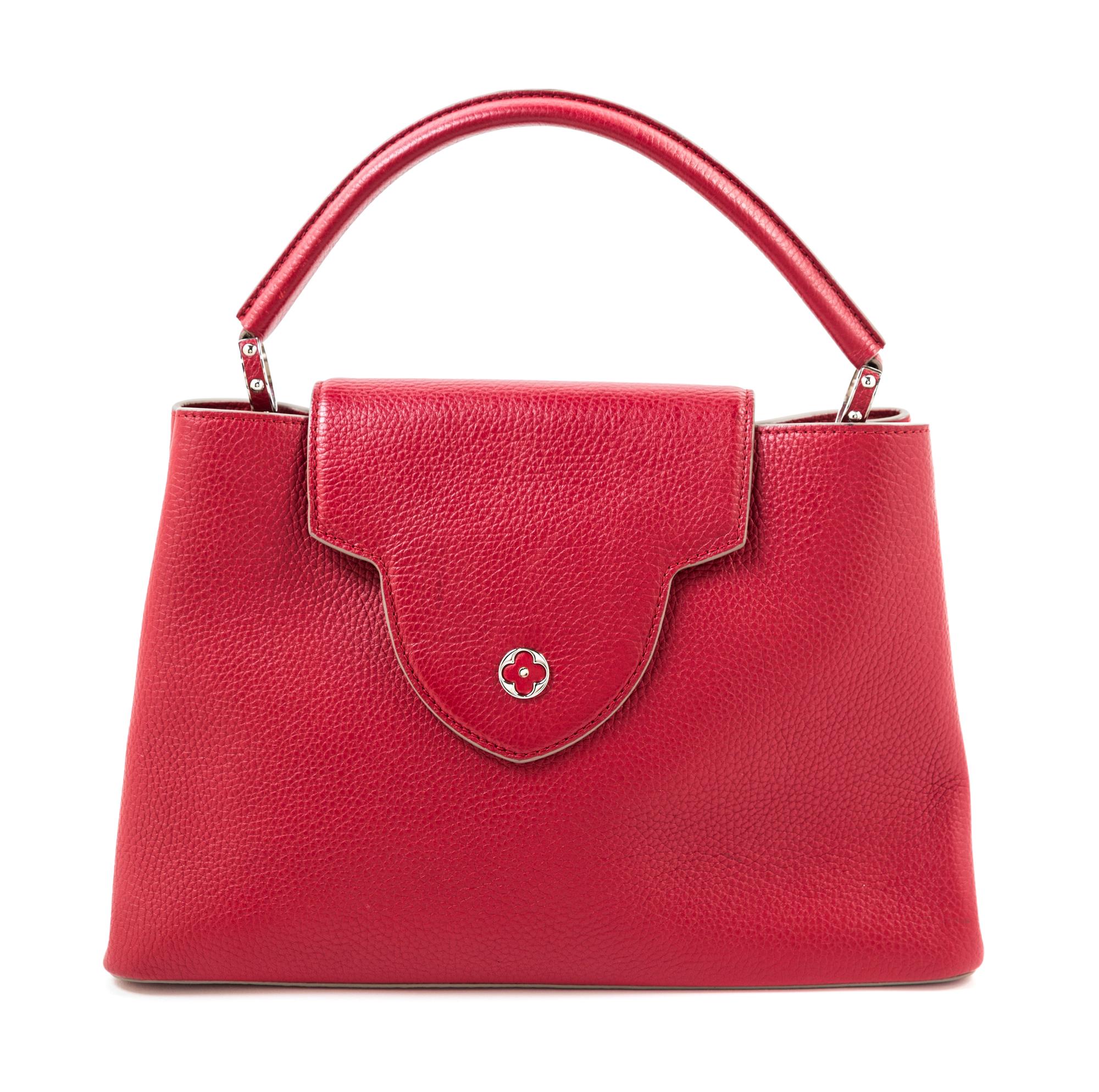 Louis Vuitton Red Taurillon Capucines MM Handbag, 14" x 9" x 5.5"; Handle drop: 5".