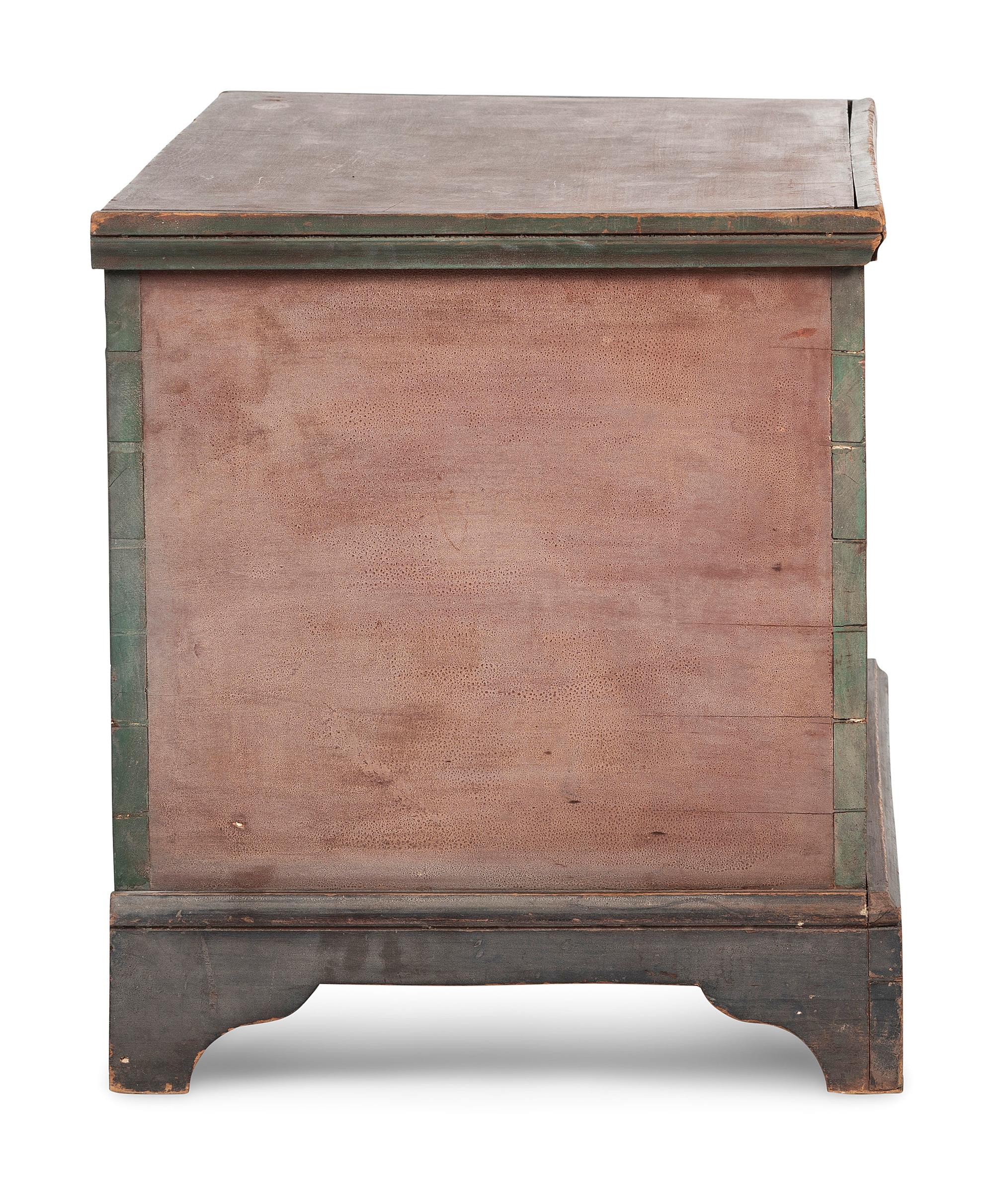 An Ohio Mennonite Red and Green Painted Stencil-Decorated Poplar Blanket Chest