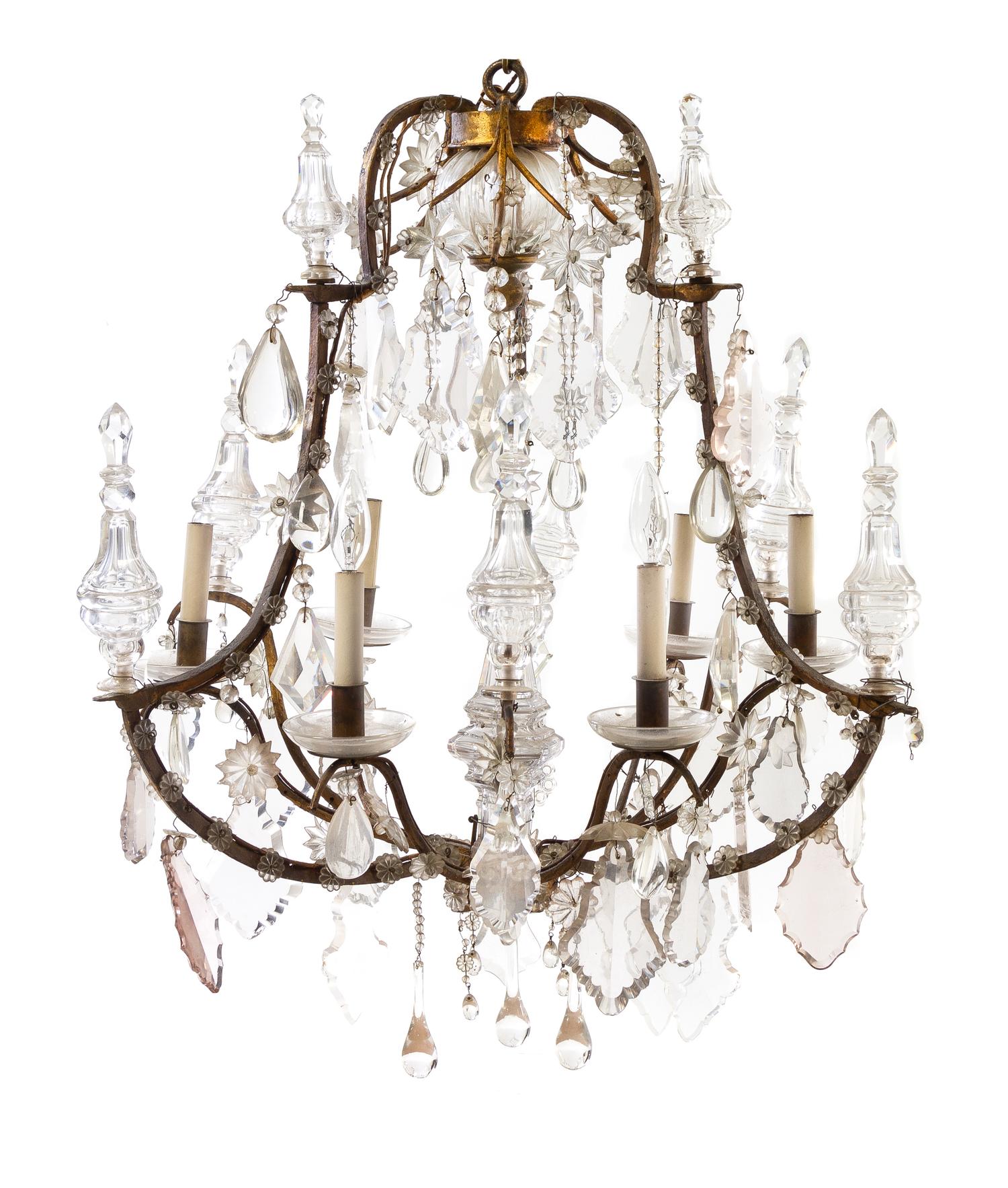 A Continental Six-Light Chandelier Height 36 inches. — FIRST HALF 20TH CENTURY