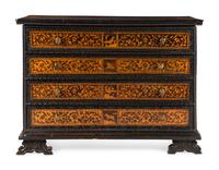 An Italian Baroque Marquetry and Part-Ebonized Bureau Chest