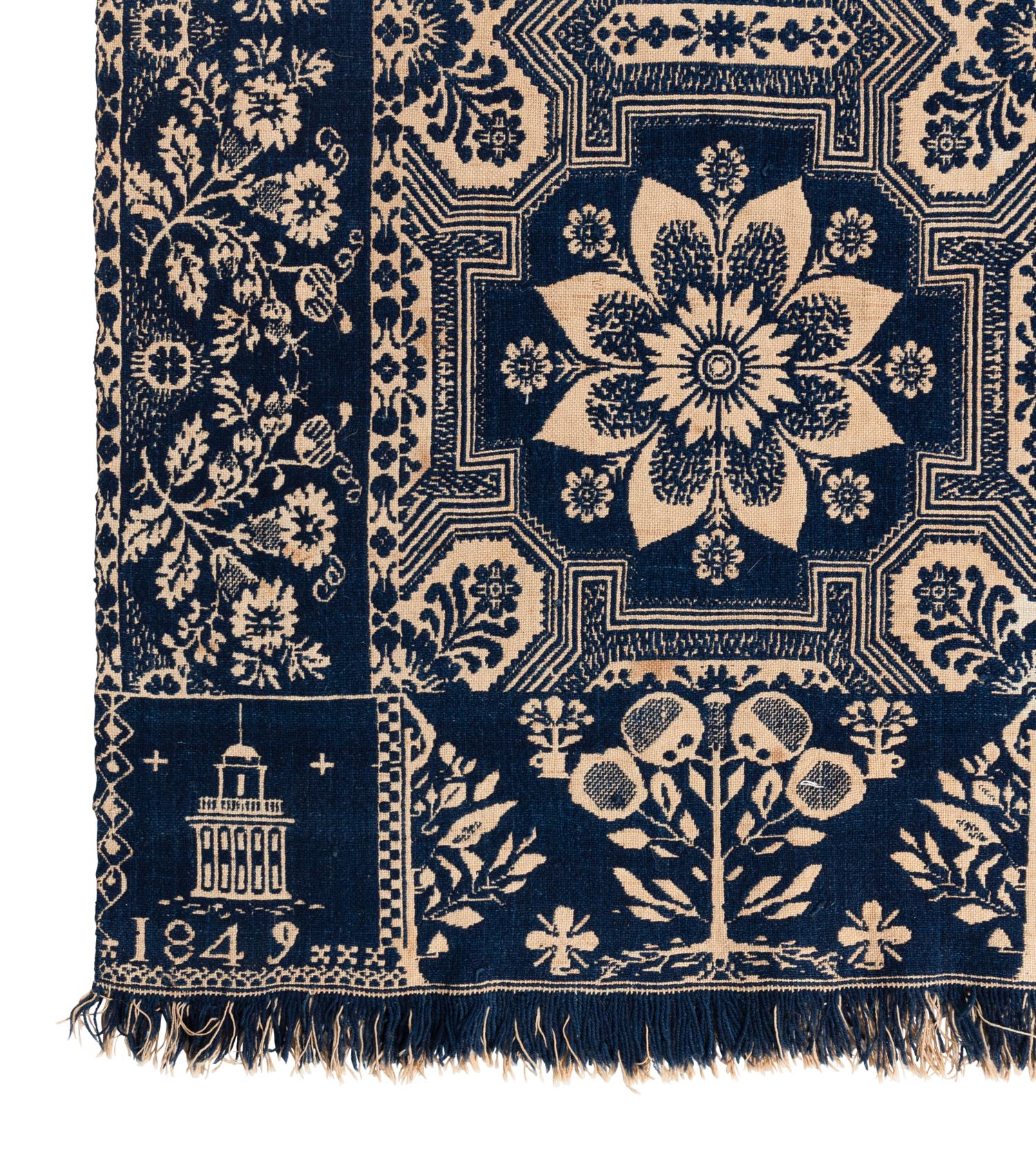 Two Jacquard Woven Cotton and Wool Coverlets