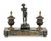 An Empire Style Gilt Bronze and Marble Figural Encrier