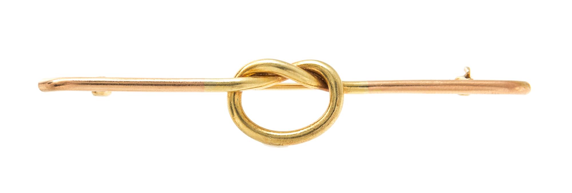 A Retro 14 Karat Rose and Yellow Gold Knot Bar Brooch, 6.60 dwts.