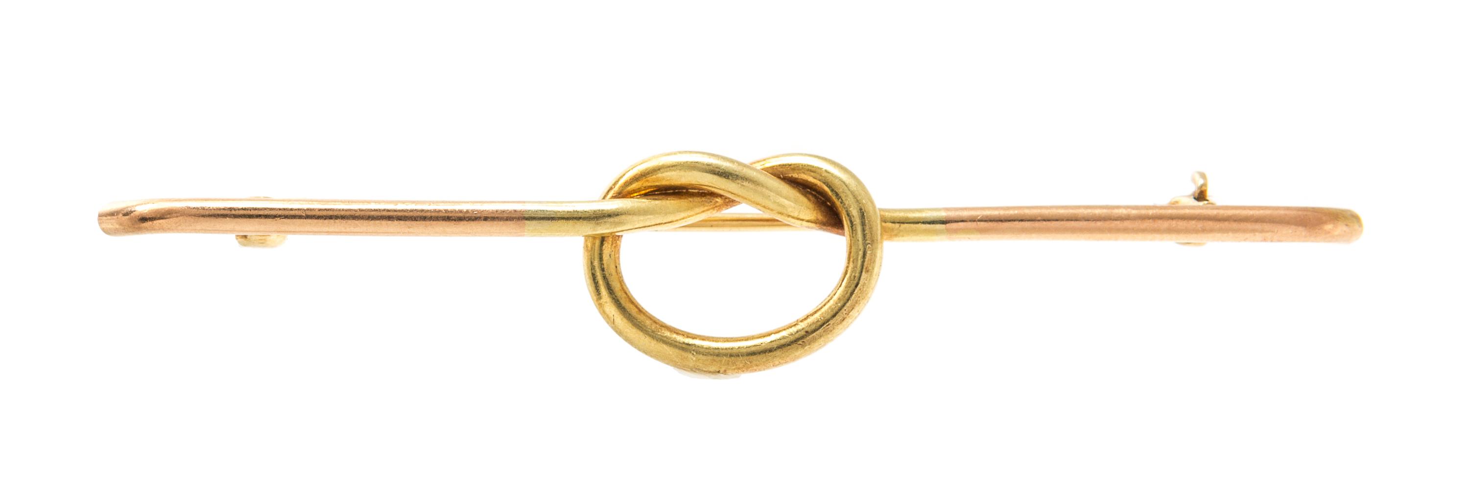 A Retro 14 Karat Rose and Yellow Gold Knot Bar Brooch, 6.60 dwts.