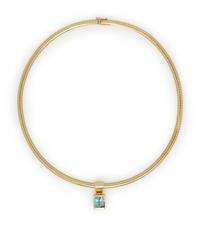 YELLOW GOLD, AQUAMARINE AND DIAMOND PENDANT/NECKLACE
