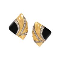 MICHAEL BONDANZA, ONYX AND DIAMOND CLIP EARRINGS