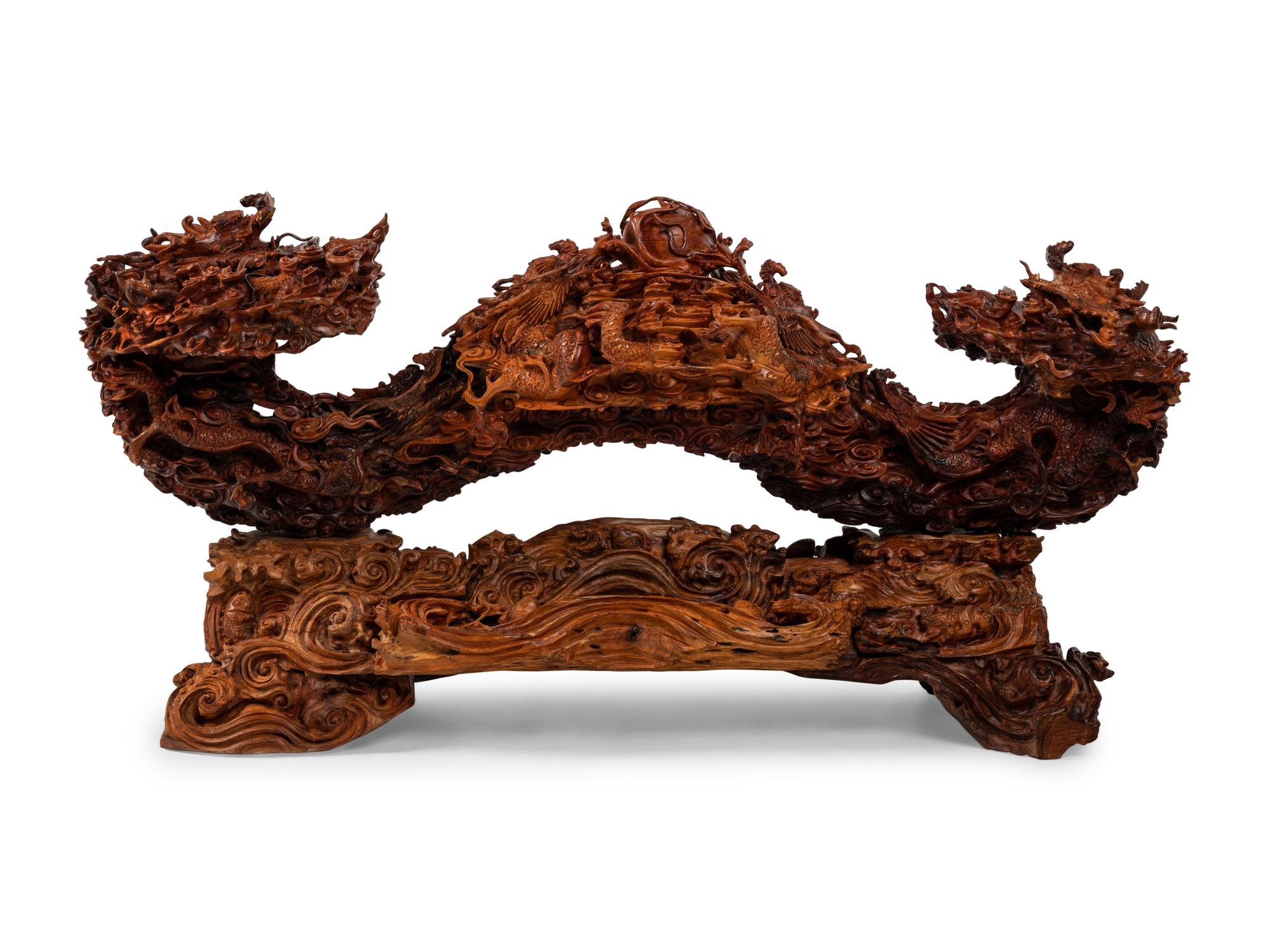 A Large Chinese Carved Rosewood or Mahogany Sculpture