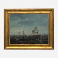Italian School (18th Century) Harbor Scene with Ships and Passengers