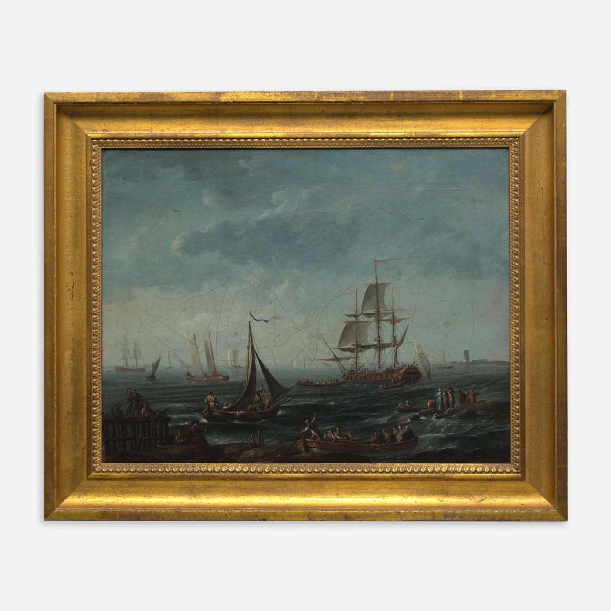 Italian School (18th Century) Harbor Scene with Ships and Passengers