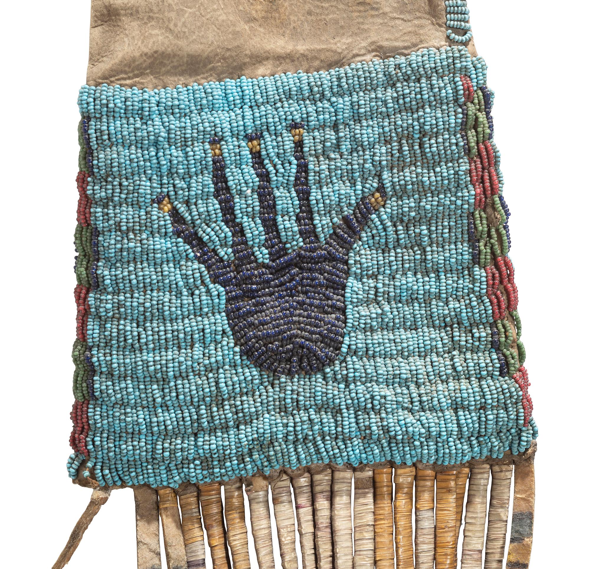 Northern Sioux Beaded Hide Tobacco Bag, with Hand Imagery