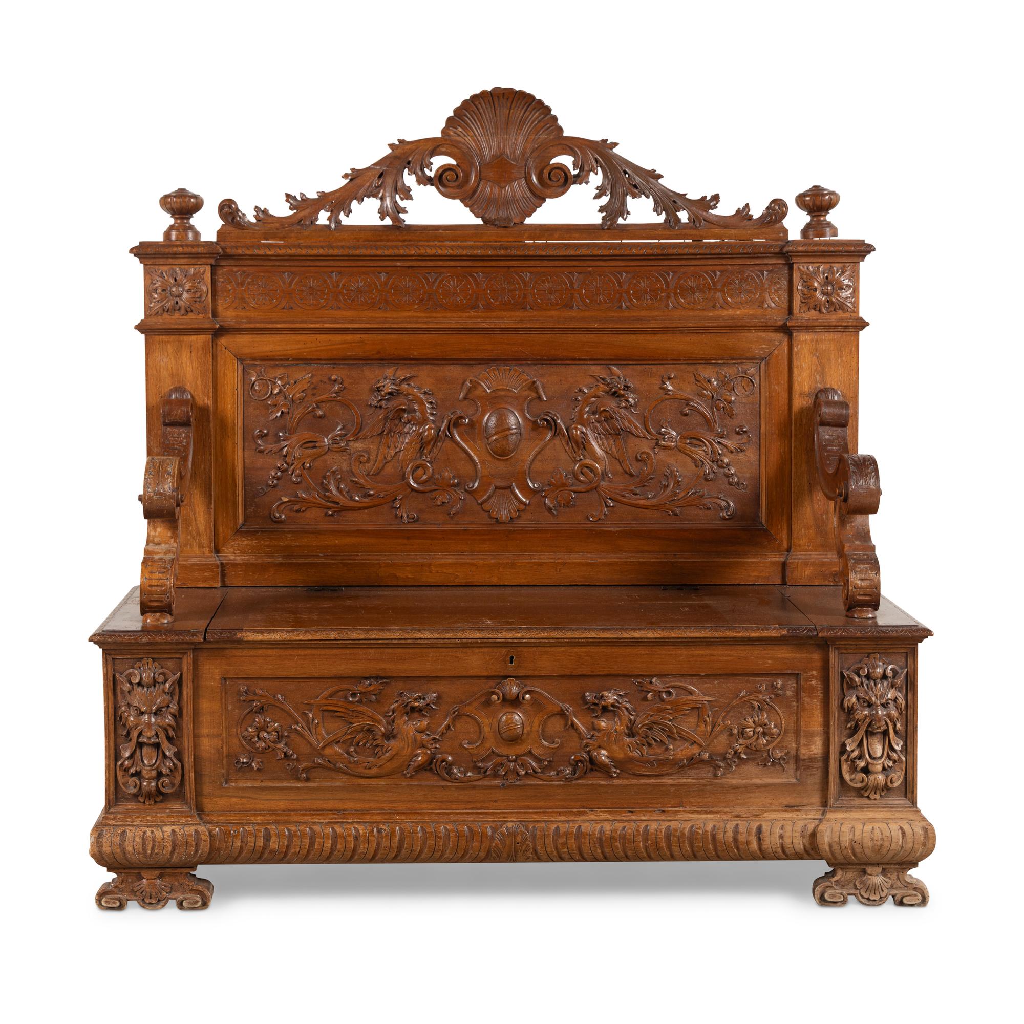 A French Carved Walnut Hall Bench
