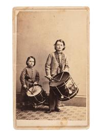 [CIVIL WAR]. MILLER & ROWELL, photographers. CDV of Union drummer boys, Charles & William Rebasz, 108th New York Volunteers. Boston, MA.