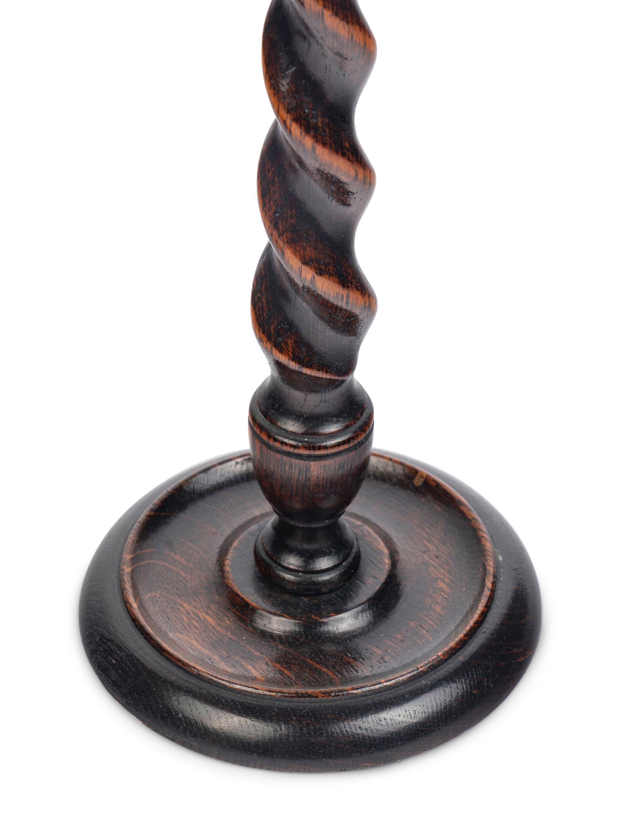 A Pair of Brass-Mounted Oak Barley Twist Candlesticks