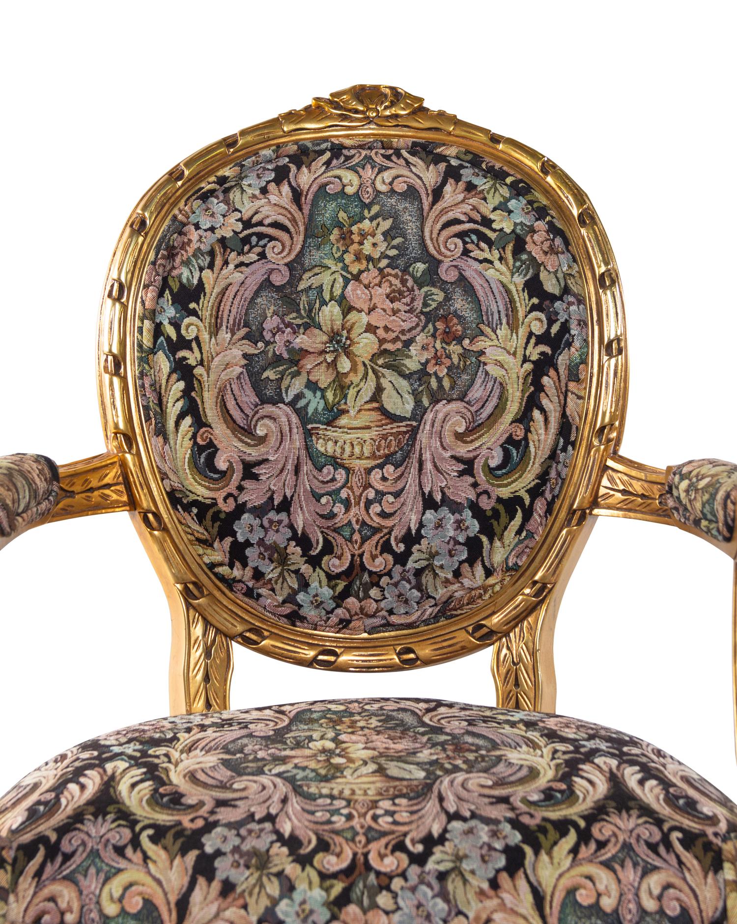 A Set of Four Louis XVI Style Giltwood Fauteuils