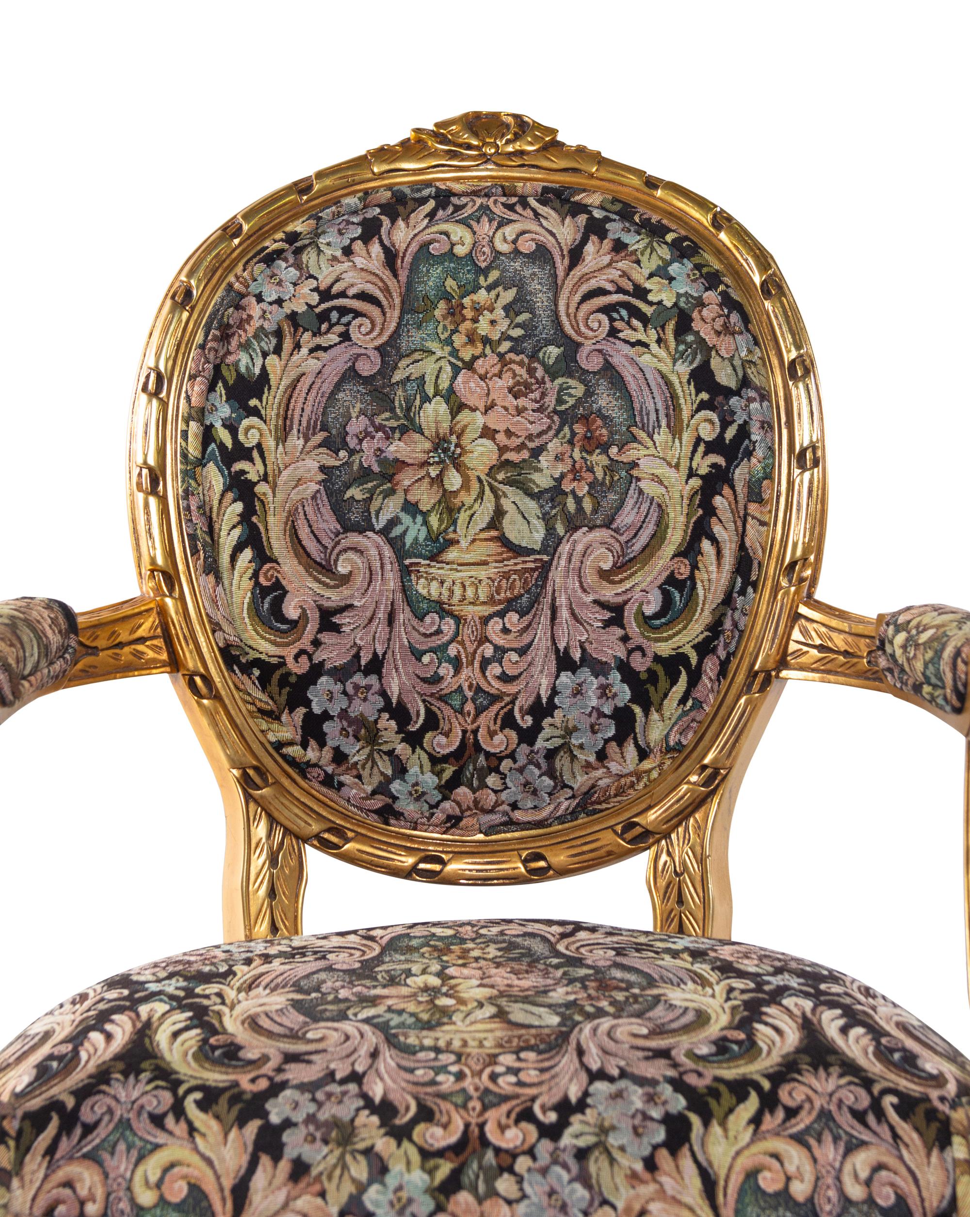 A Set of Four Louis XVI Style Giltwood Fauteuils