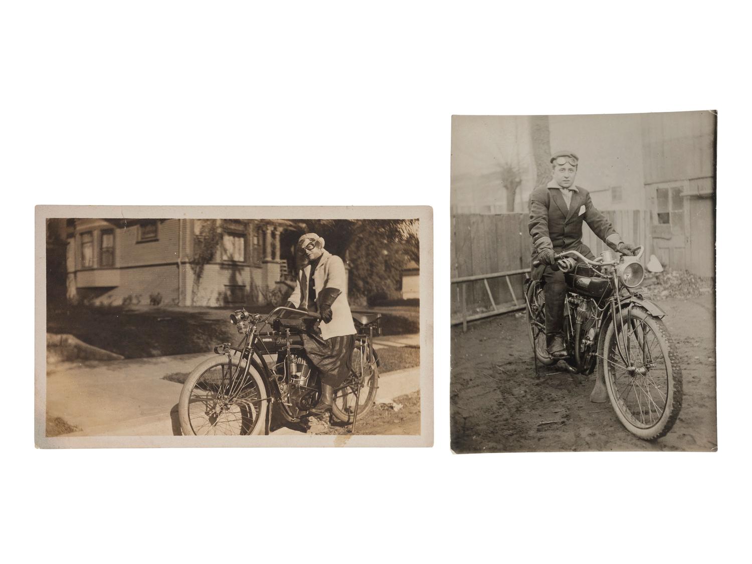 [EARLY PHOTOGRAPHY] -- [TRANSPORTATION]. A group of 3 photographs of Indian "motocycles."