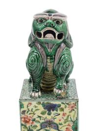 A Pair of Famille Verte Porcelain Figures of Fu Lions