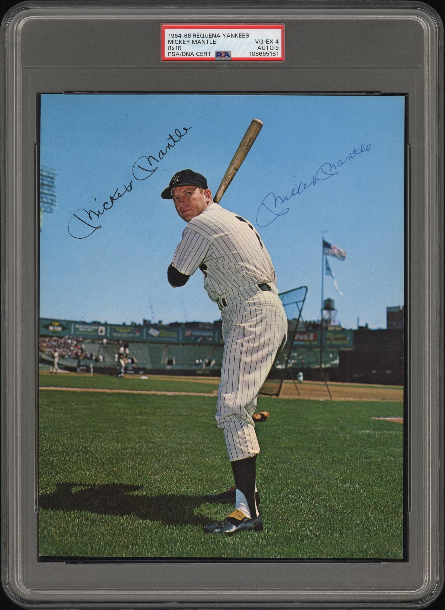 A 1964-66 Requena New York Yankees Mickey Mantle Signed Autograph 8x10 Baseball Card (PSA 4 VG-EX, AUTO 9)