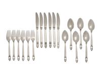 A Set of Eighteen Georg Jensen Acorn Silver Flatware Articles