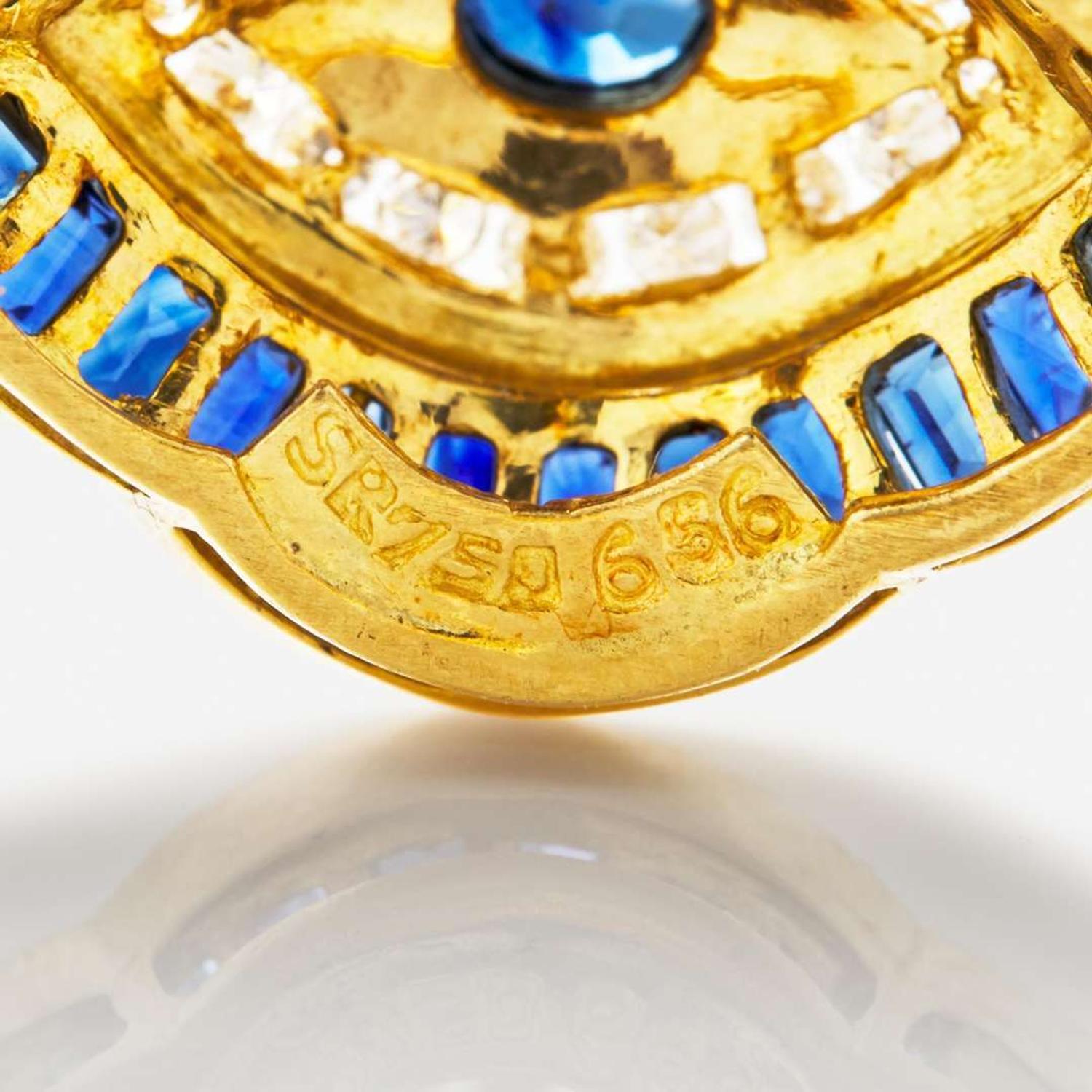 A Set of 18K Yellow Gold, Sapphire, and Diamond Bracelet and Ring