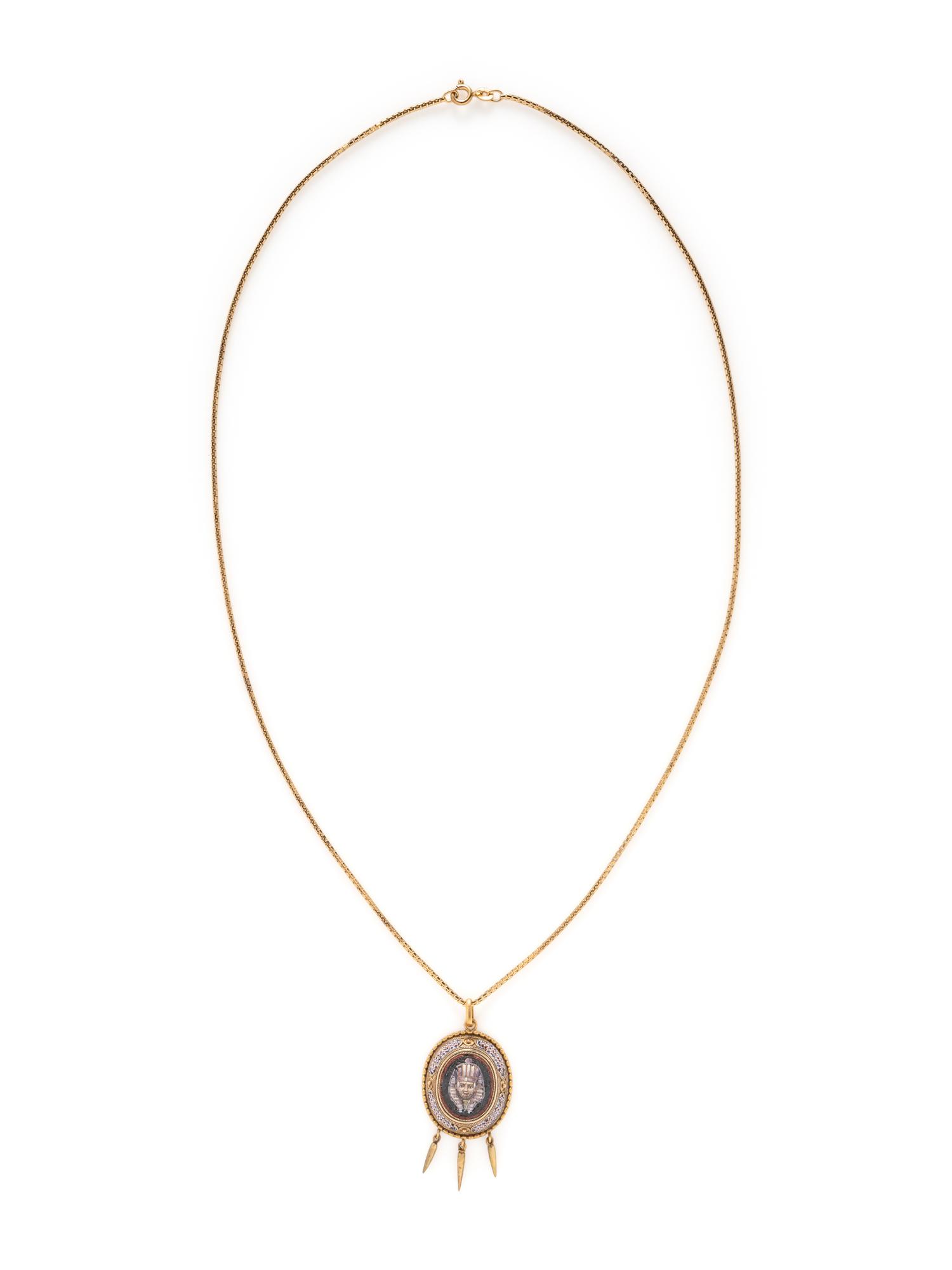 ANTIQUE, EGYPTIAN REVIVAL MICROMOSAIC PENDANT NECKLACE