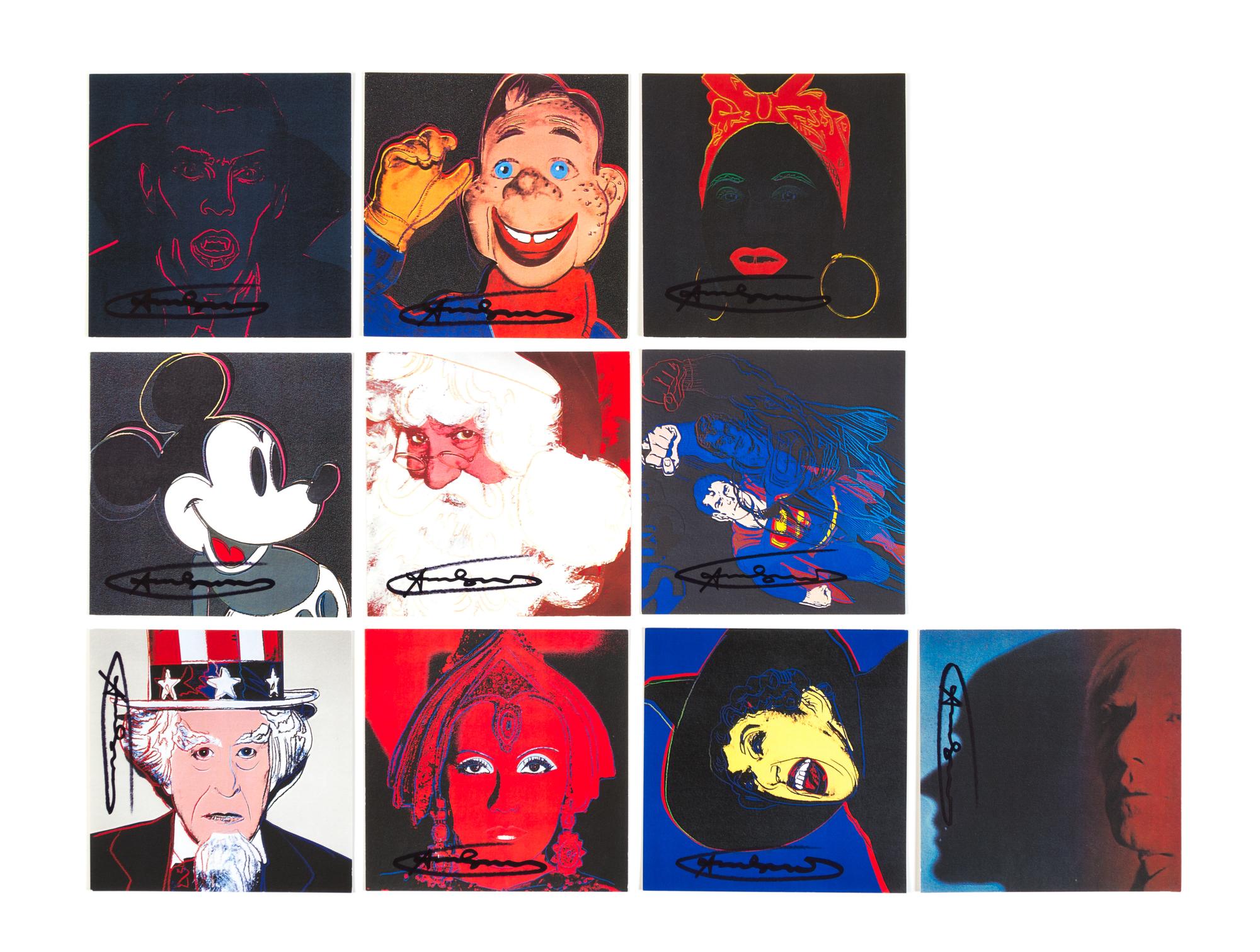 After Andy Warhol, (American, 1928-1987), Myths, 1981 (set of ten announcement cards with cover and contents card)