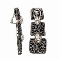 Sapphire, Diamond, and Blackened Gold Earrings