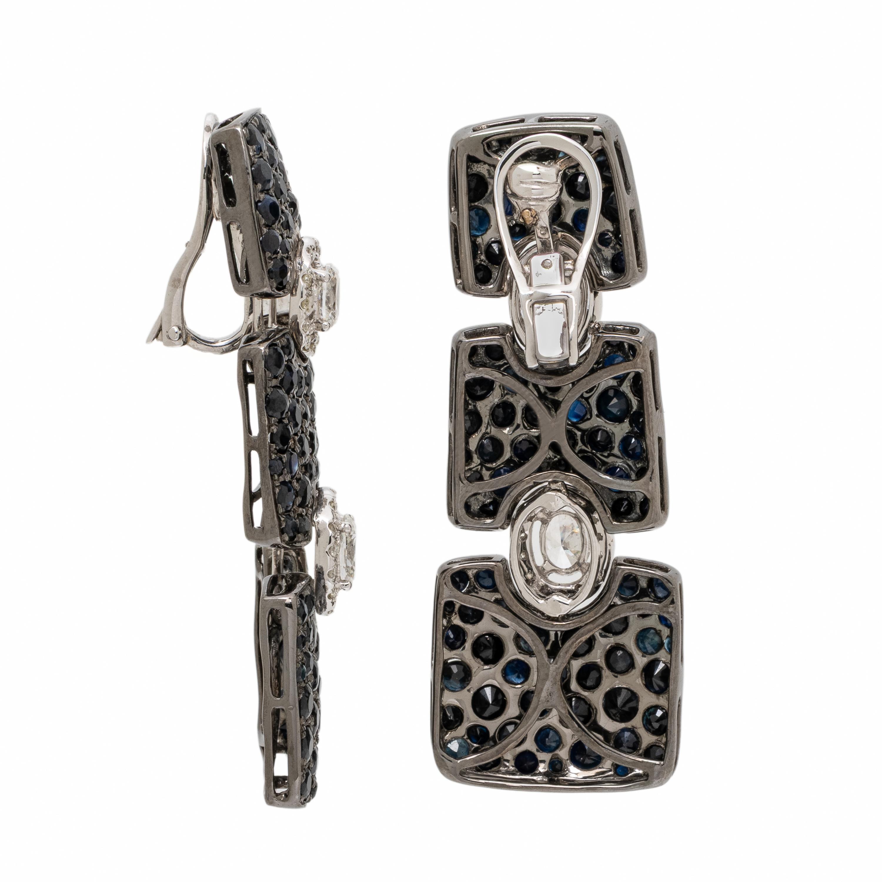 Sapphire, Diamond, and Blackened Gold Earrings