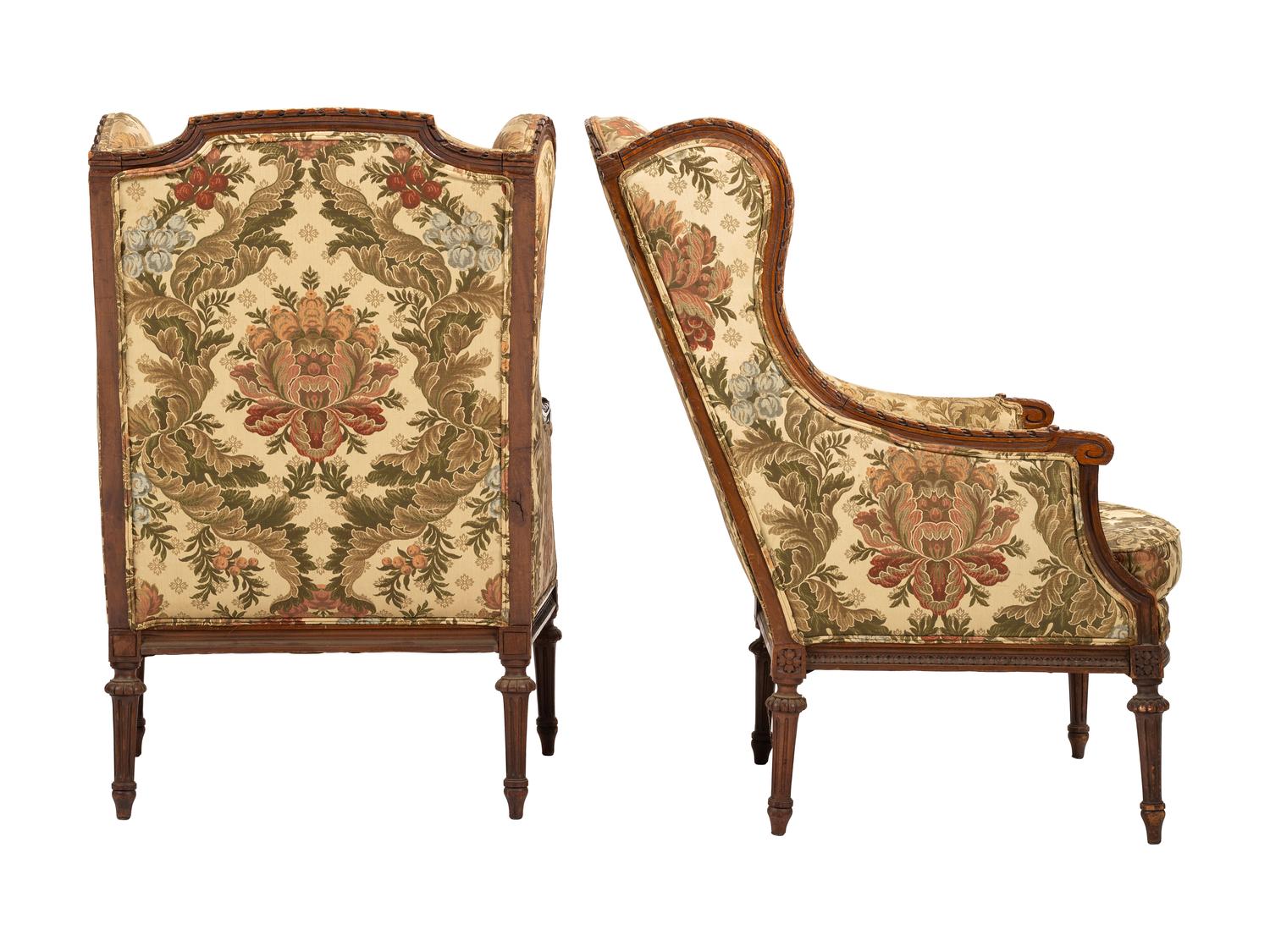 A Pair of French Louis XVI-style Walnut Bergeres