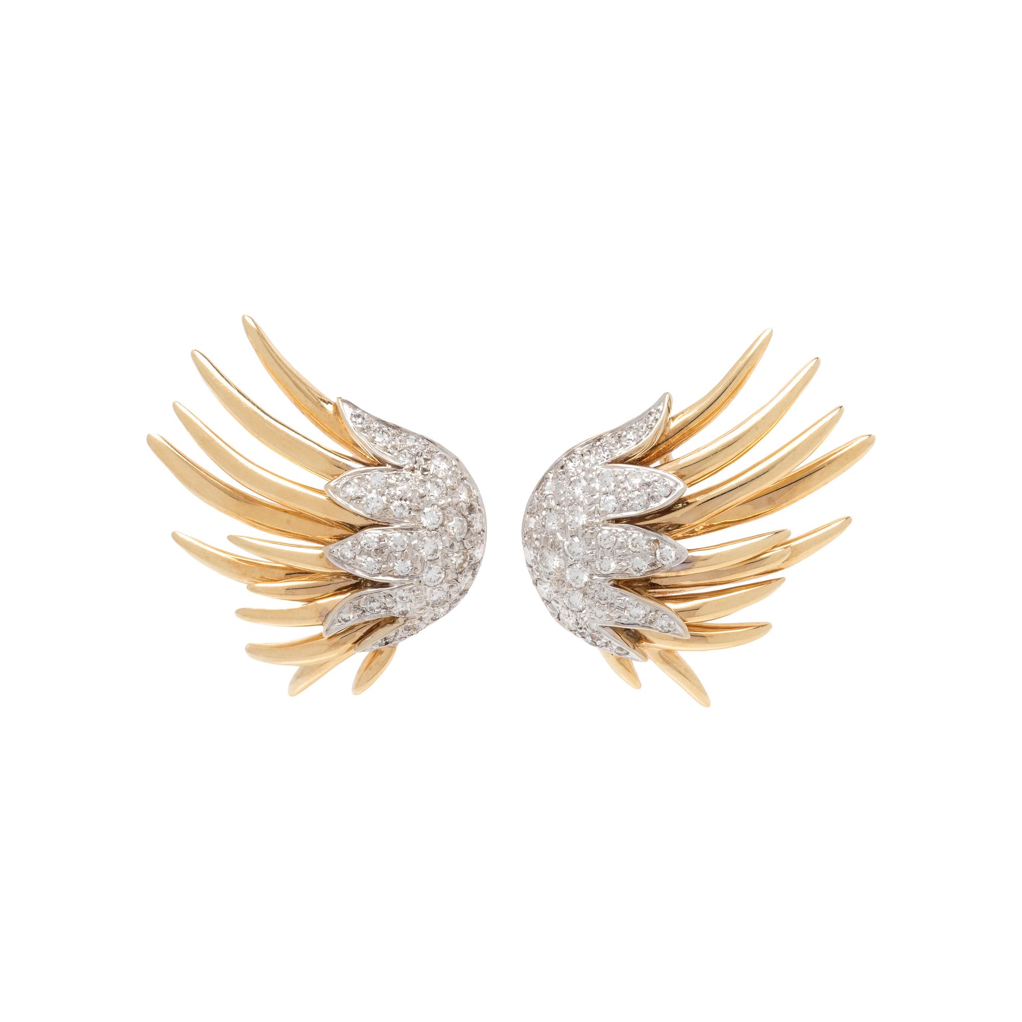 BICOLOR GOLD AND DIAMOND EARCLIPS