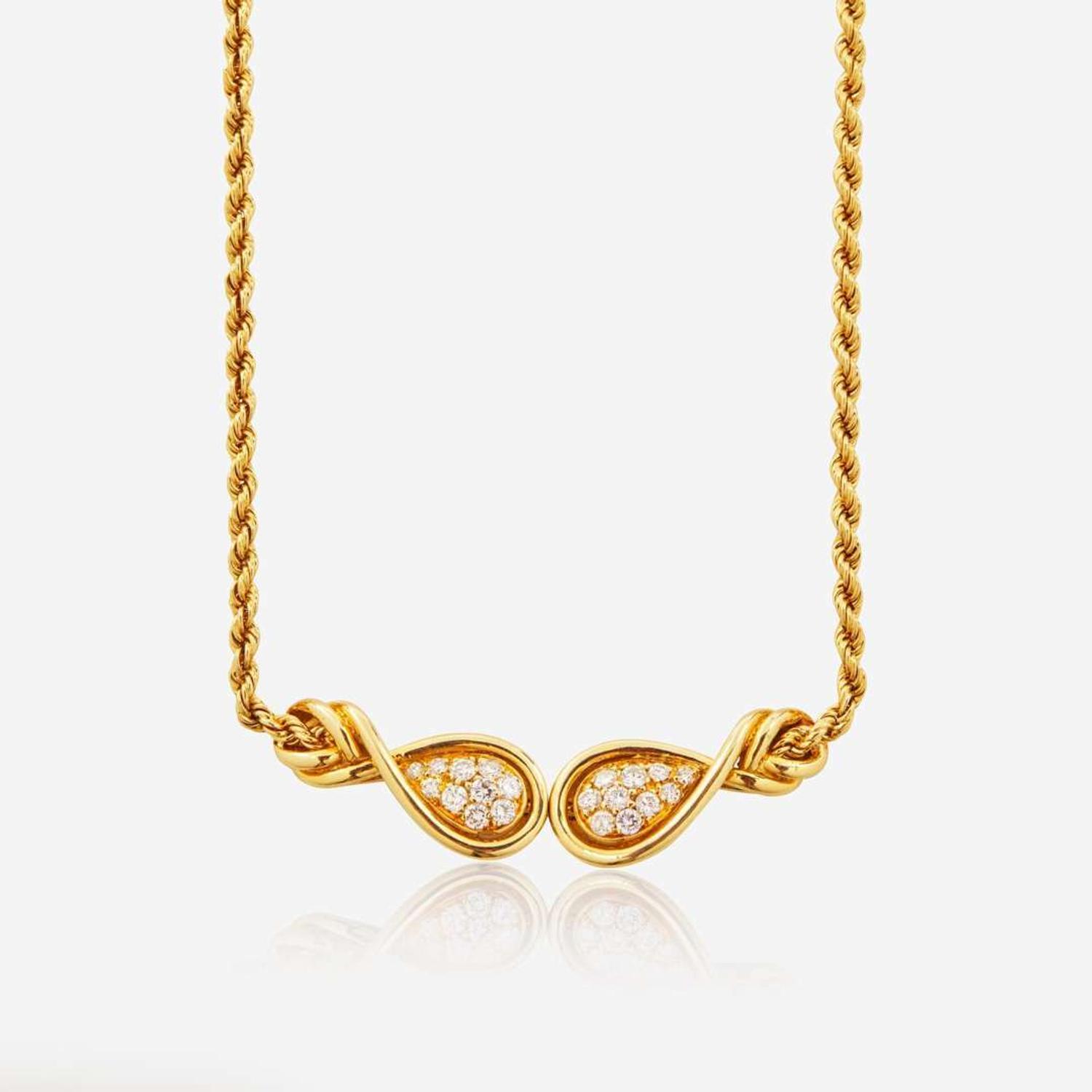 A Vintage Mauboussin Paris 18K Yellow Gold and Diamond Necklace