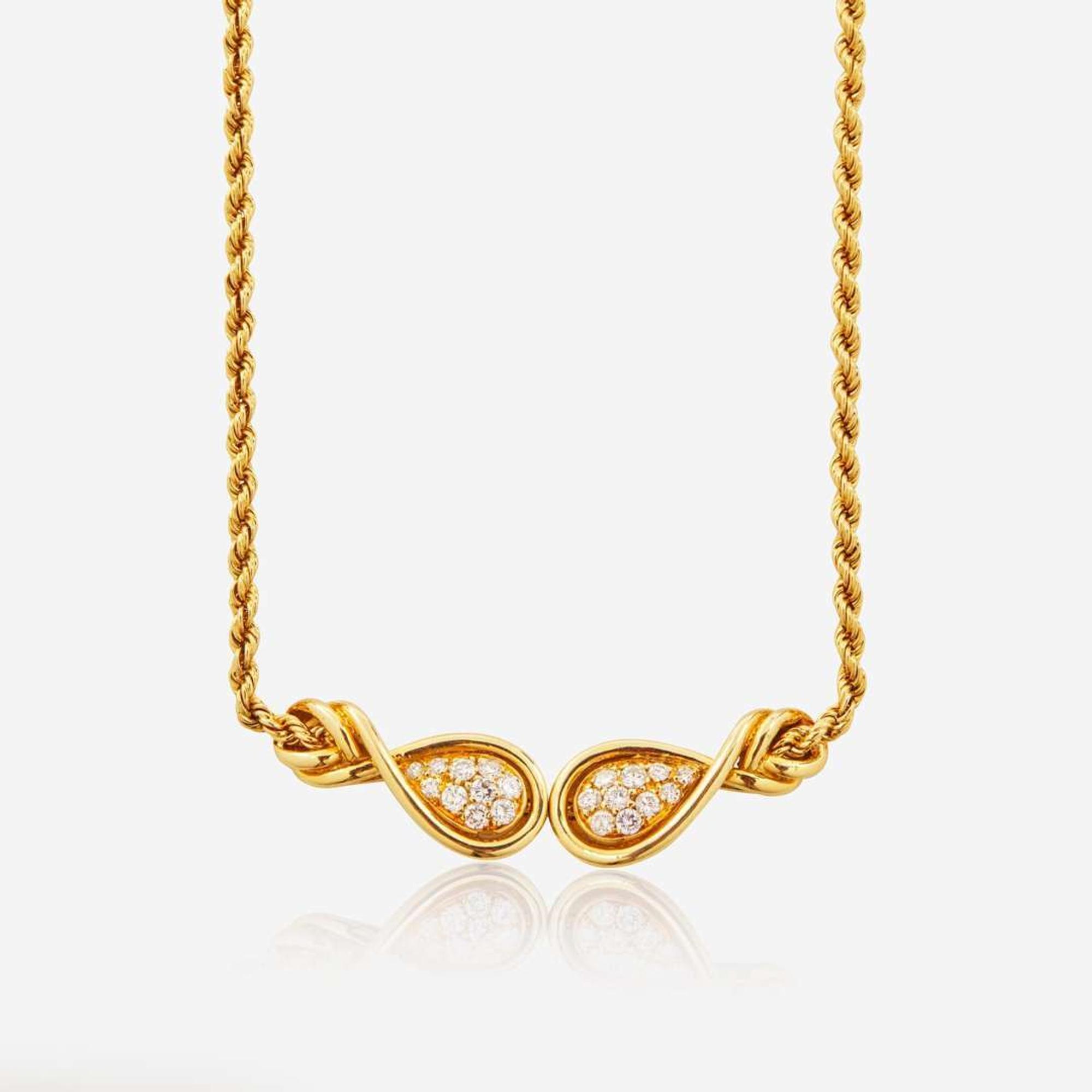 A Vintage Mauboussin Paris 18K Yellow Gold and Diamond Necklace
