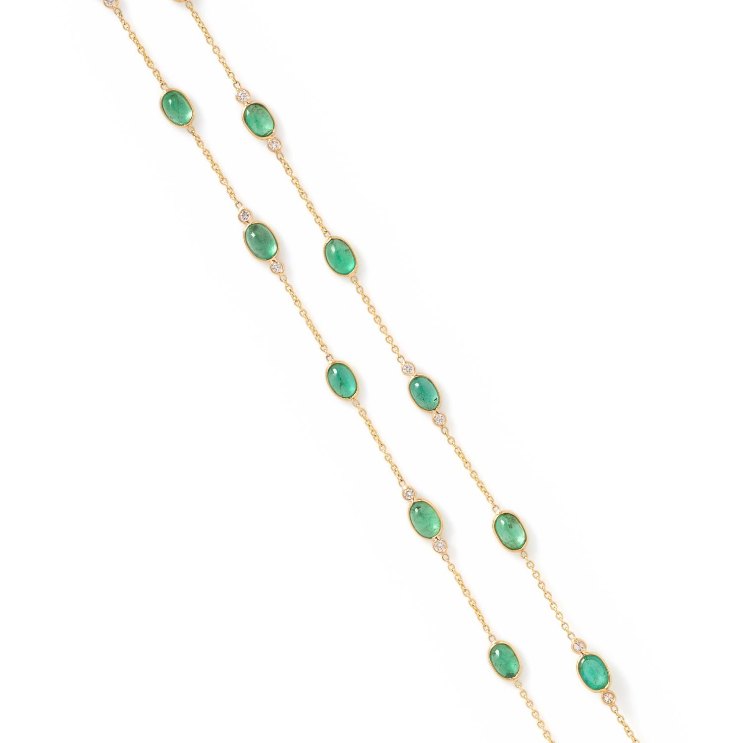 YELLOW GOLD, EMERALD AND DIAMOND NECKLACE