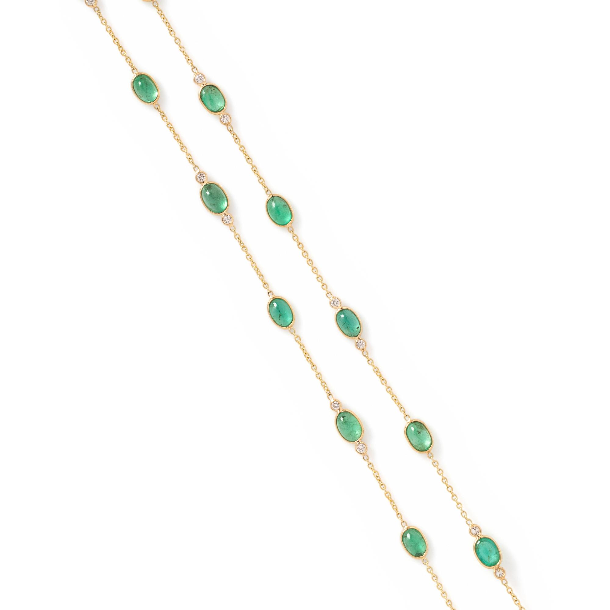 YELLOW GOLD, EMERALD AND DIAMOND NECKLACE