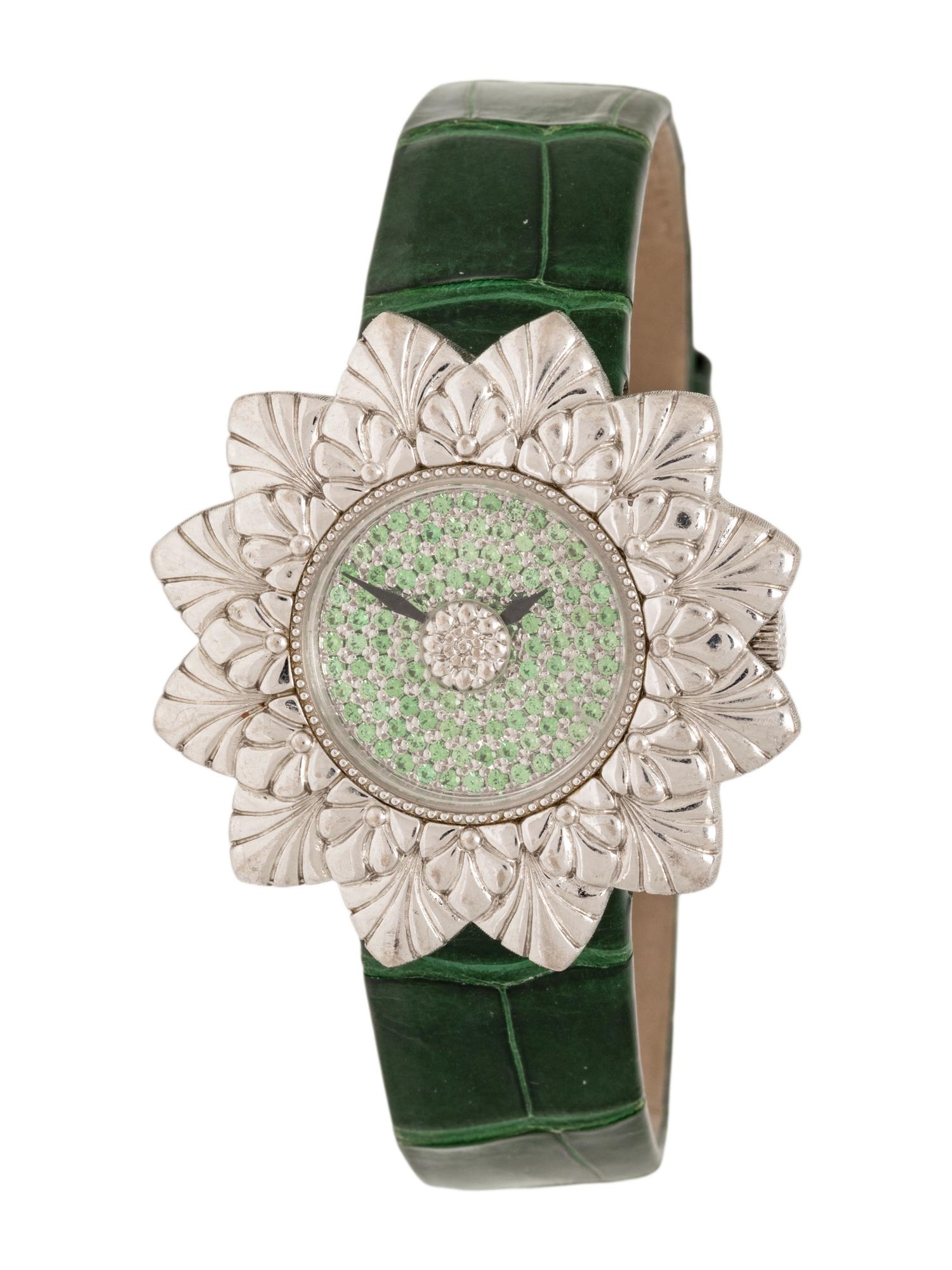 BUCCELLATI, WHITE GOLD AND TSAVORITE GARNET 'ELIOCHRON' WATCH