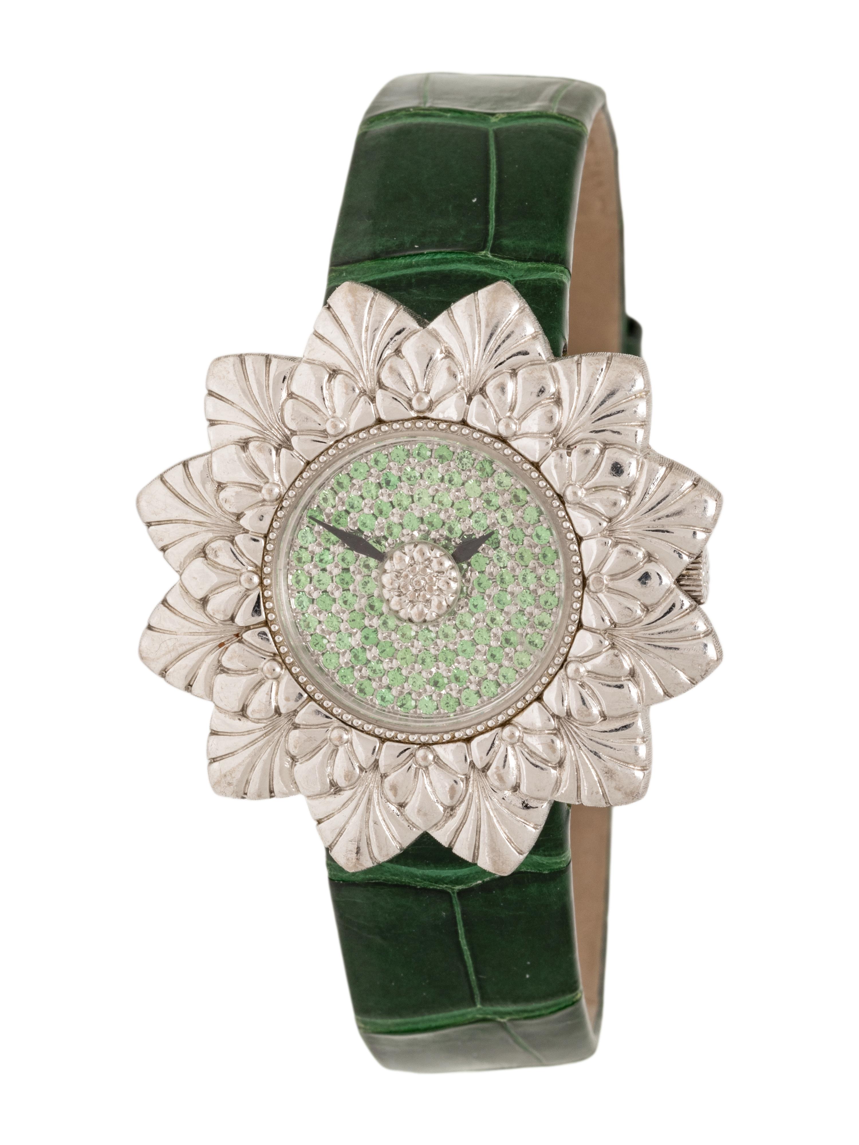 BUCCELLATI, WHITE GOLD AND TSAVORITE GARNET 'ELIOCHRON' WATCH