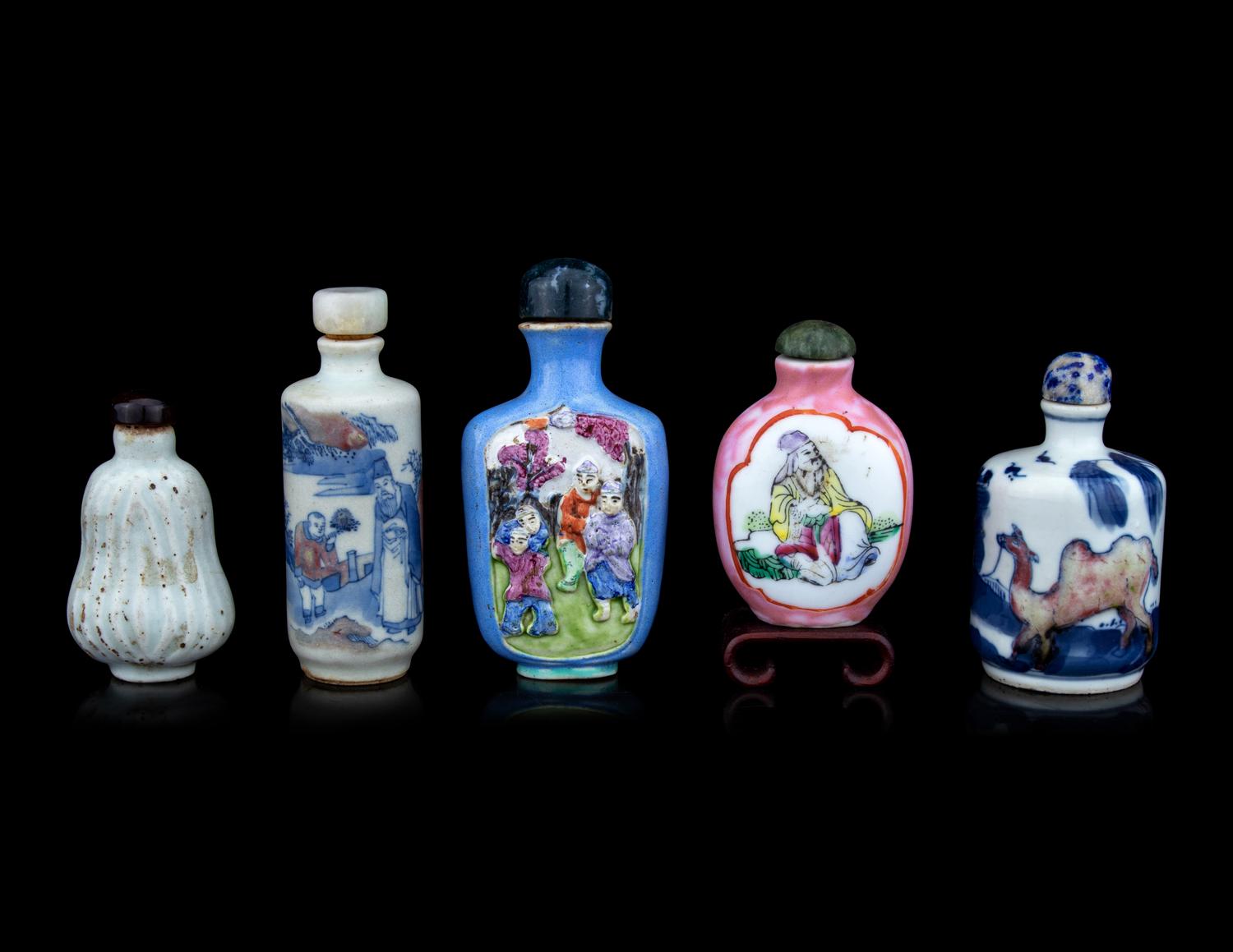 Five Chinese Porcelain Snuff Bottles