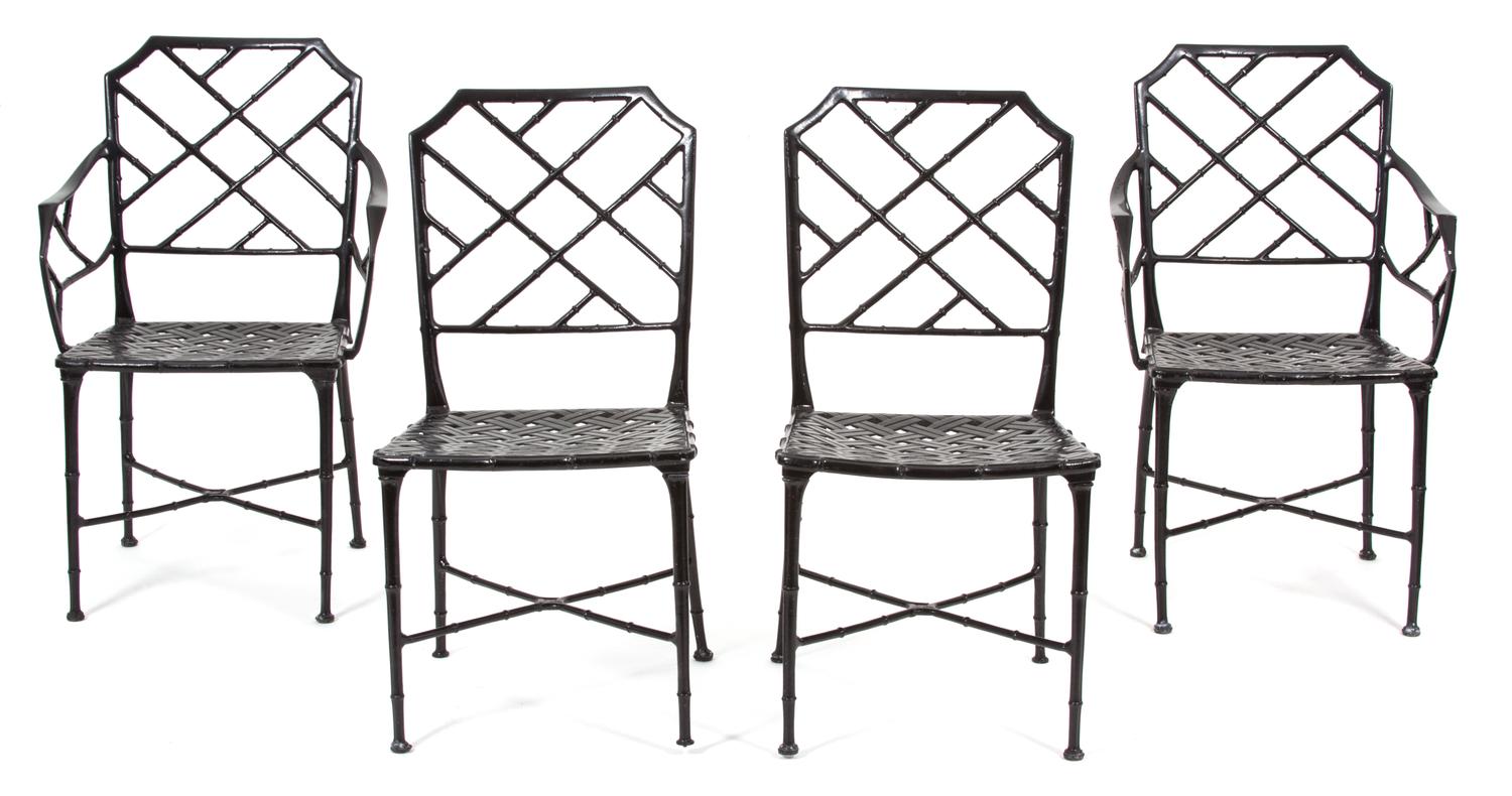 A Painted Aluminum Faux-Bamboo Breakfast Table and Four Chairs Height 29 1/2 x width 35 x depth 25 inches. — 20TH CENTURY