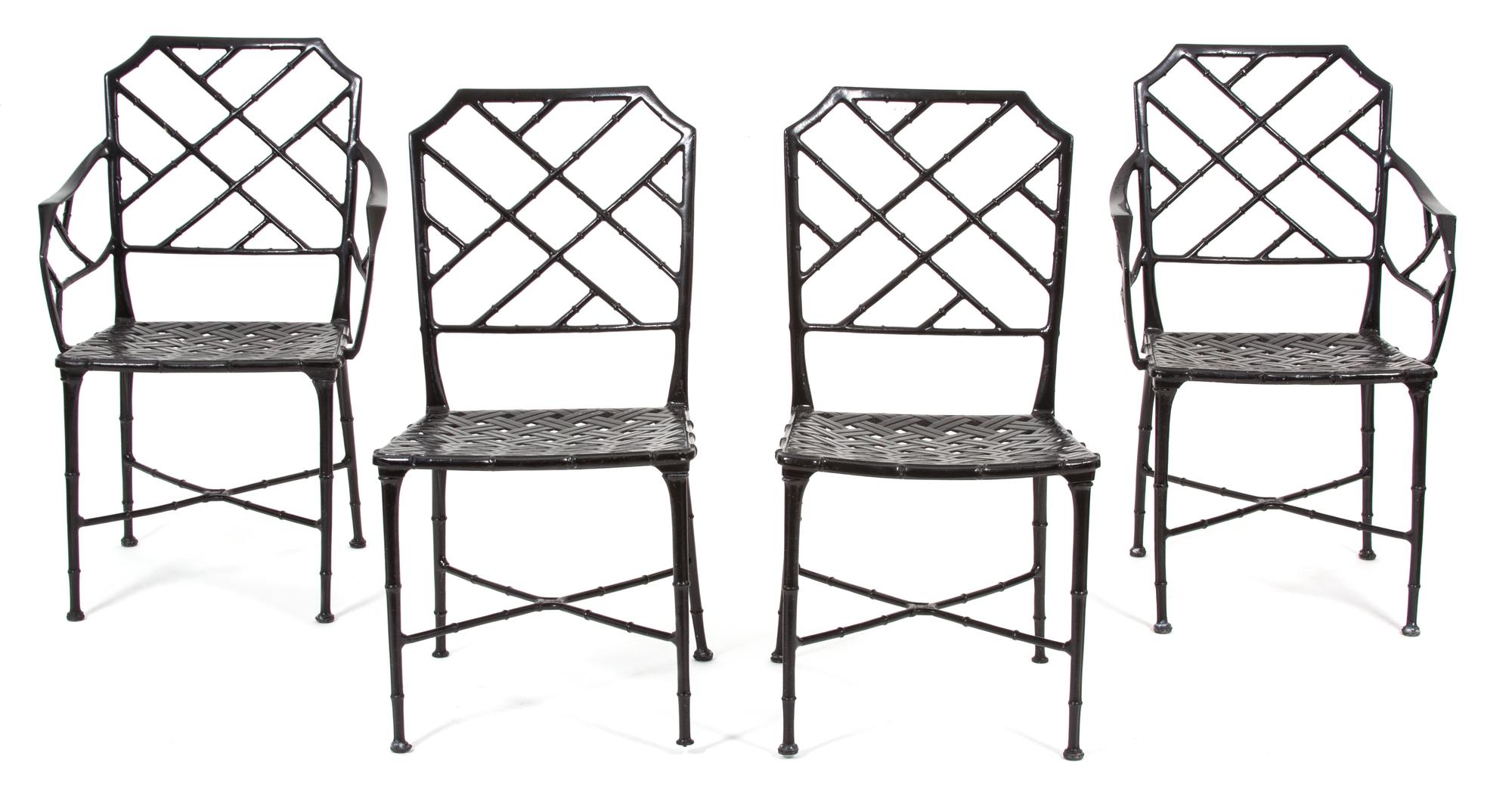 A Painted Aluminum Faux-Bamboo Breakfast Table and Four Chairs Height 29 1/2 x width 35 x depth 25 inches. — 20TH CENTURY