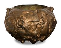 A Japanese Bronze Monkey Motif Jardiniere