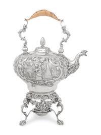 A George III Silver Chinoiserie Decorated Kettle