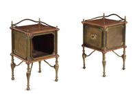 A Pair of Italian Brass and Oak End Tables