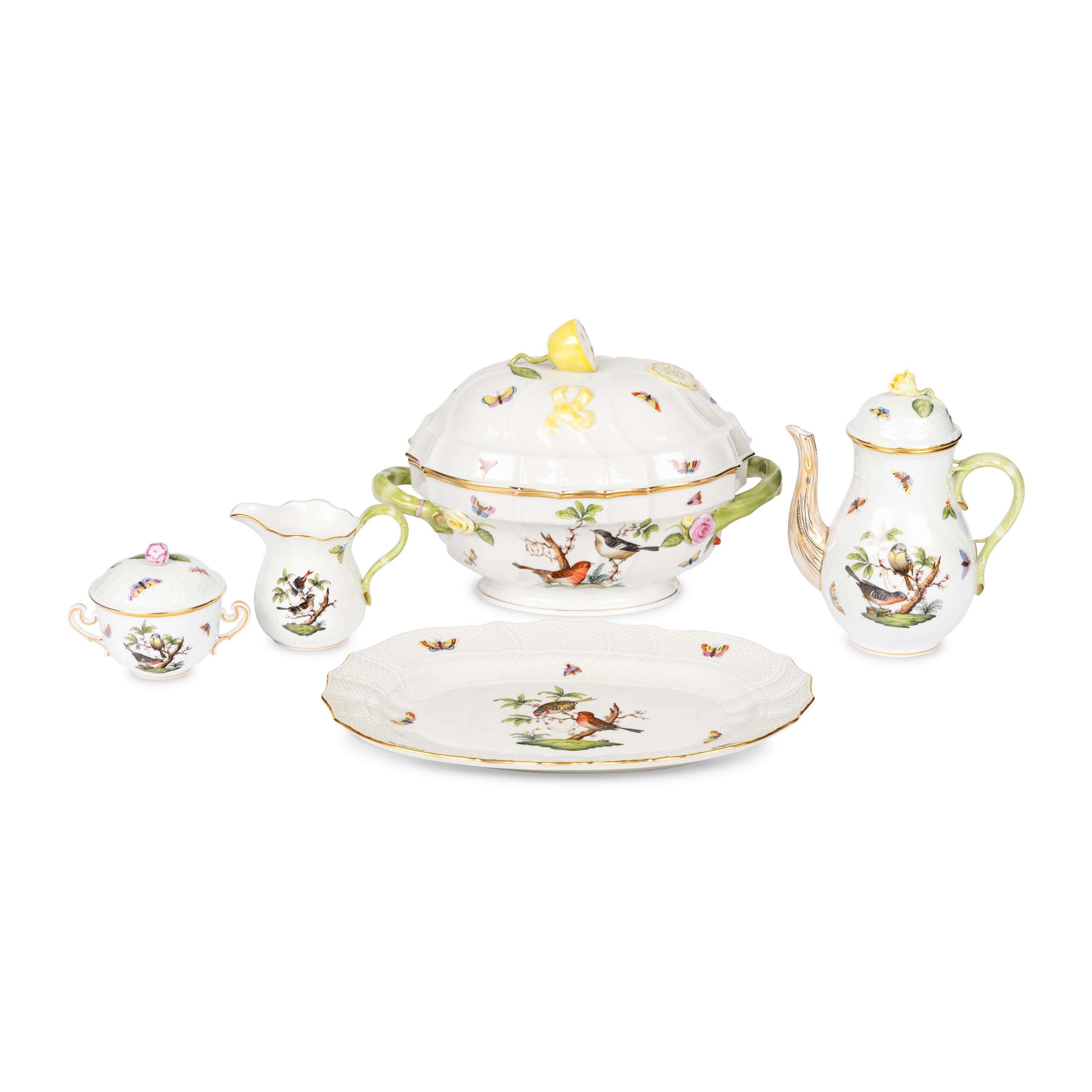 A Group of Herend Rothschild Bird Porcelain Table Articles