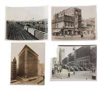 [CHICAGO]. A large group of press photographs, stereoviews, snapshots, and a bird's-eye view engraving.