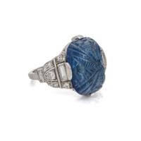 ART DECO, CARVED SAPPHIRE AND DIAMOND RING