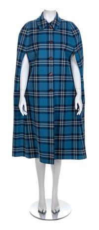 Reversible Blue and Window Pane Check Cape, 1950-60s and Green Tartan and Khaki Reversible Cape, 1960s