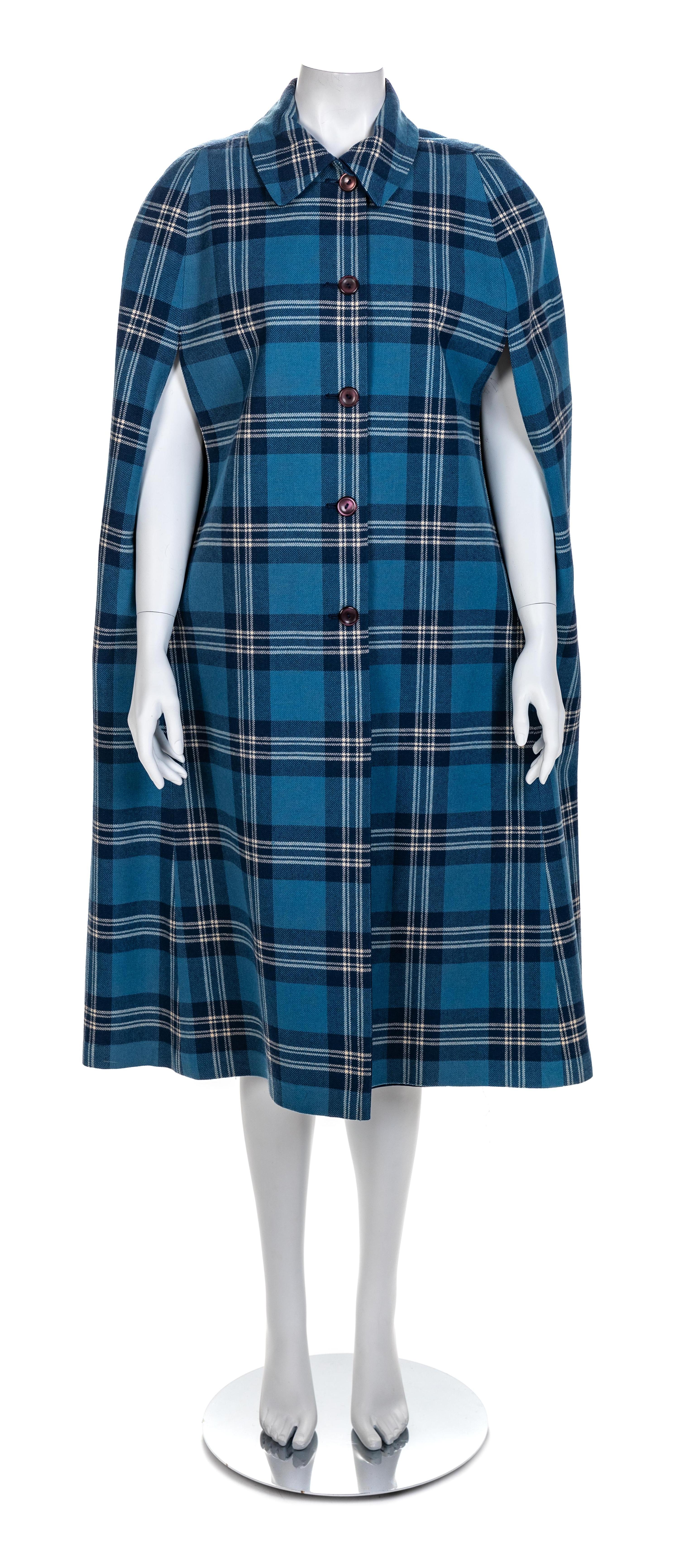 Reversible Blue and Window Pane Check Cape, 1950-60s and Green Tartan and Khaki Reversible Cape, 1960s