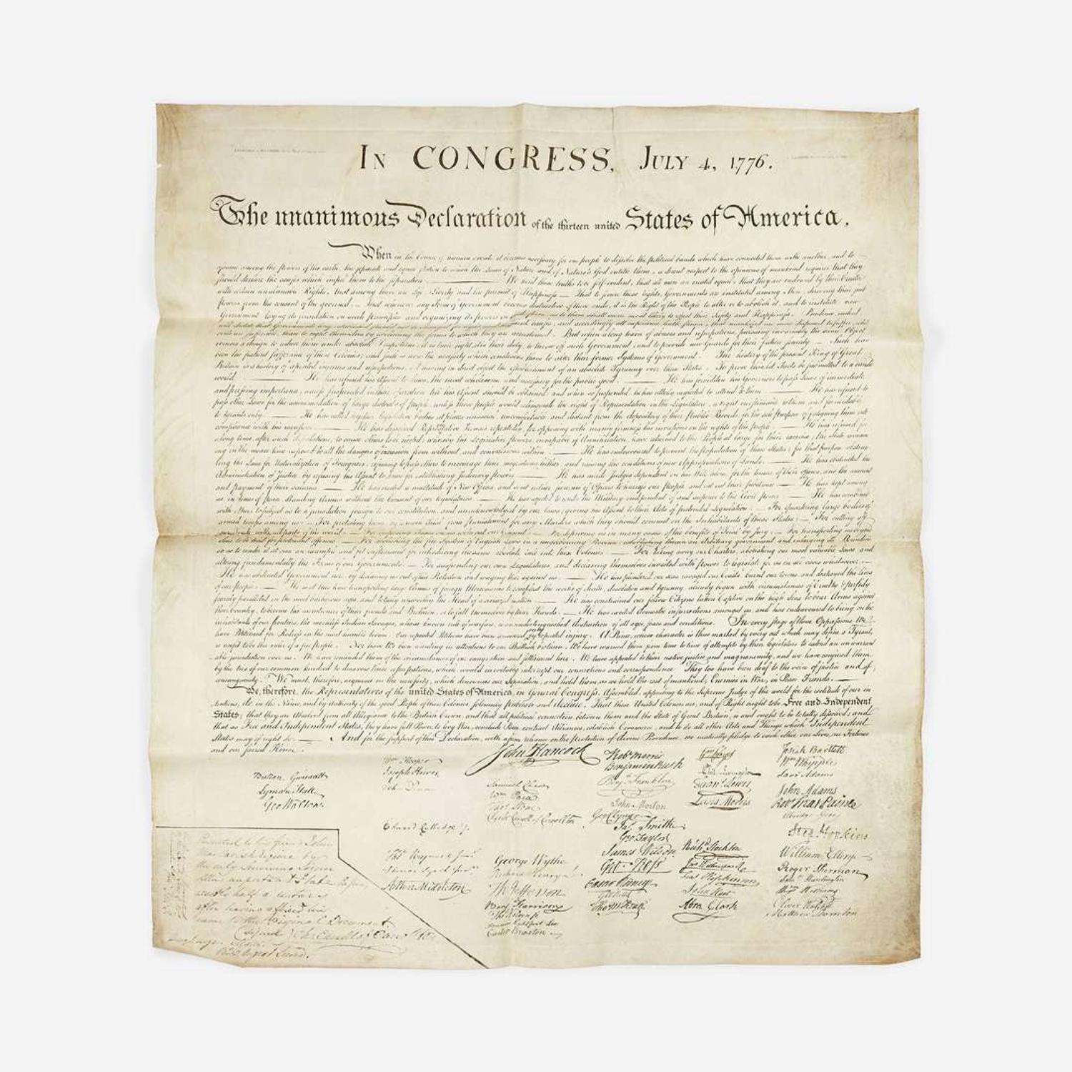 [Stone, William J.] In Congress, July 4, 1776. The unanimous Declaration of the thirteen united States of America