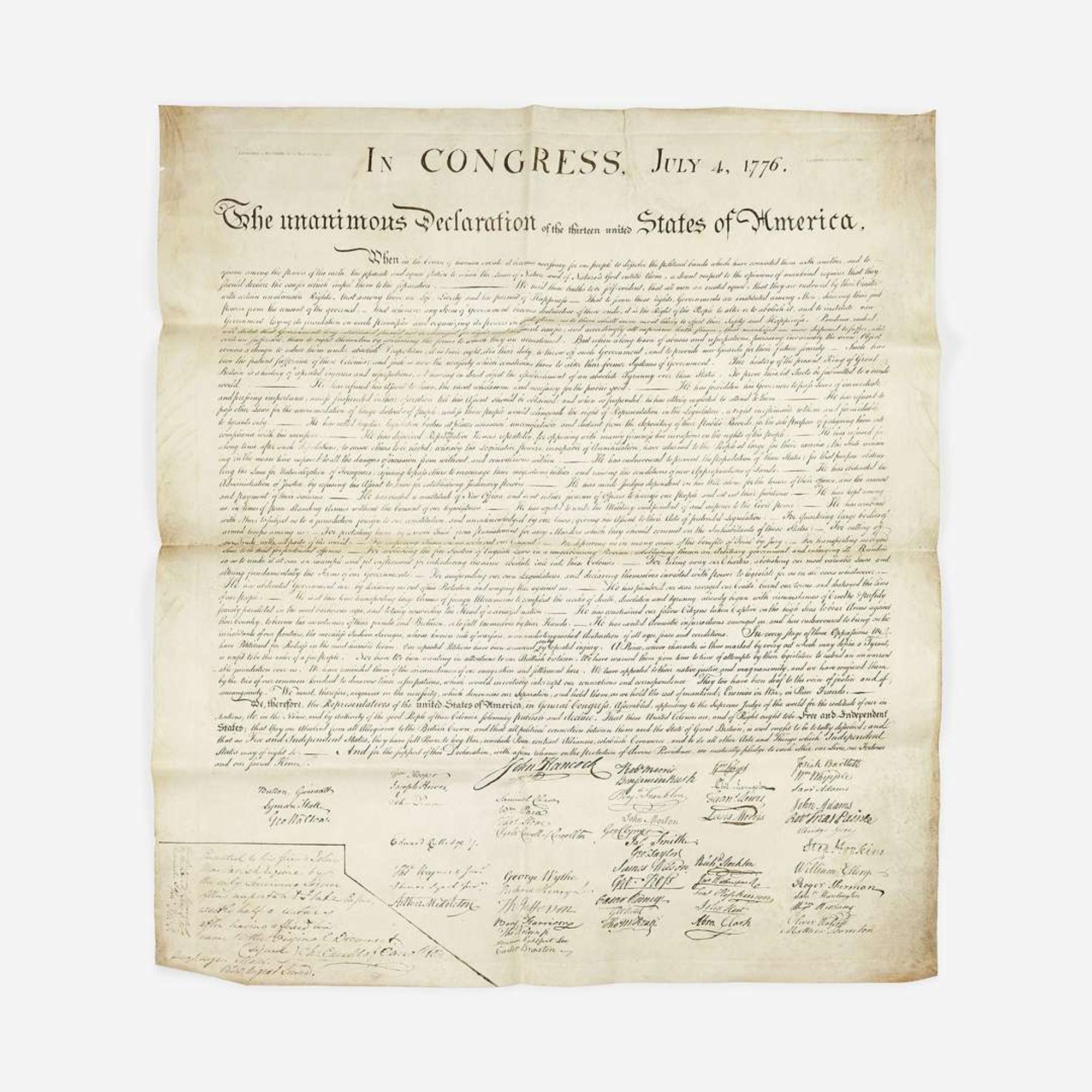[Stone, William J.] In Congress, July 4, 1776. The unanimous Declaration of the thirteen united States of America